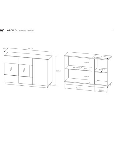 Komoda 138 WITR Arco, front biały połysk, Laski Meble Komoda 138 WITR Arco, front biały połysk, Laski Meble
