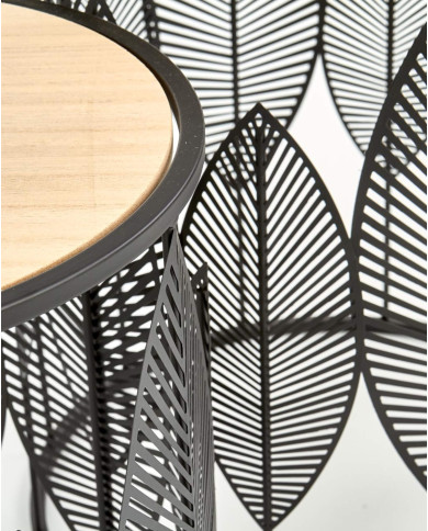 Stoliki kawowe Folla 2w1, czarny, okrągłe, blaty naturalne, podstawa metalowa czarna, HALMAR Stoliki kawowe Folla 2w1, czarny, okrągłe, blaty naturalne, podstawa metalowa czarna, HALMAR