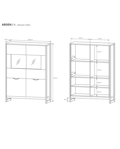Witryna Arden, czterodrzwiowa niska, na płozach, Laski Meble Witryna Arden, czterodrzwiowa niska, na płozach, Laski Meble