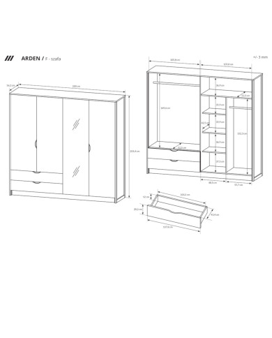 Szafa Arden 220, czterodrzwiowa z lustrem, Laski Meble Szafa Arden 220, czterodrzwiowa z lustrem, Laski Meble
