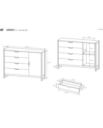 Komoda Arden 138 d4s, z szufladami i drzwiami, Laski Meble Komoda Arden 138 d4s, z szufladami i drzwiami, Laski Meble