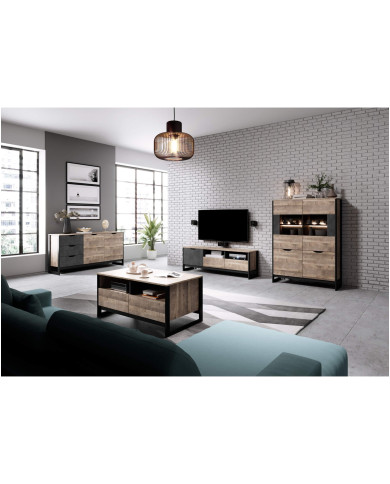 Witryna Arden, czterodrzwiowa niska, na płozach, Laski Meble Witryna Arden, czterodrzwiowa niska, na płozach, Laski Meble