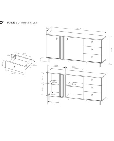 Komoda Madis 2d3s, z drzwiami i szufladami do salonu, Laski Meble Komoda Madis 2d3s, z drzwiami i szufladami do salonu, Laski Meble