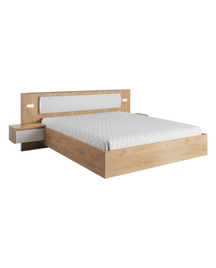 Łóżko sypialniane Xelo 160x200, z podświetlanymi szafkami nocnymi, Laski Meble