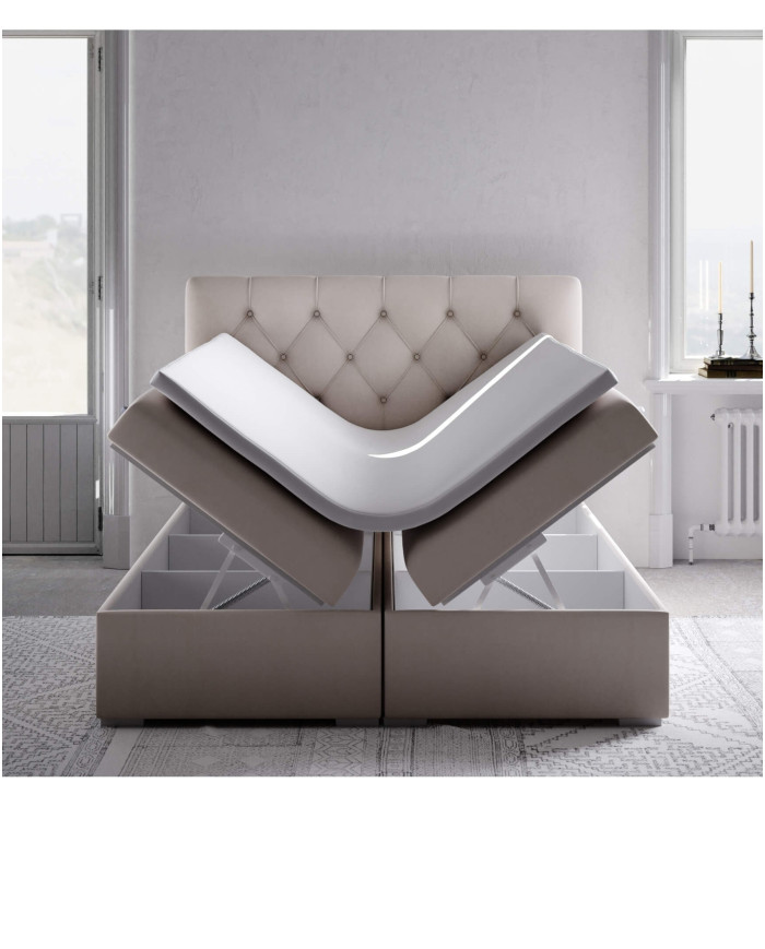 Łóżko kontynentalne Salerno 120x200, tapicerowane, materac, pojemnik, topper, Lars