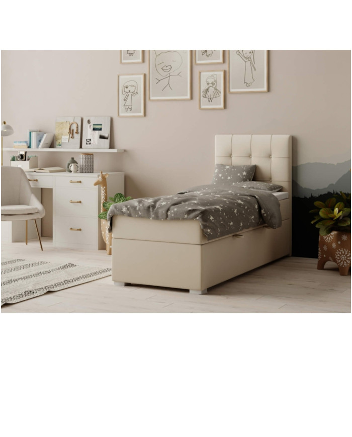 Łóżko kontynentalne Massimo 80x200, tapicerowane, materac, pojemnik, topper, Lars