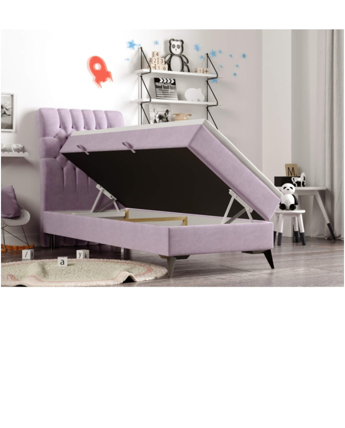 Łóżko kontynentalne Livorno 90x200, tapicerowane, materac, pojemnik, topper, Lars