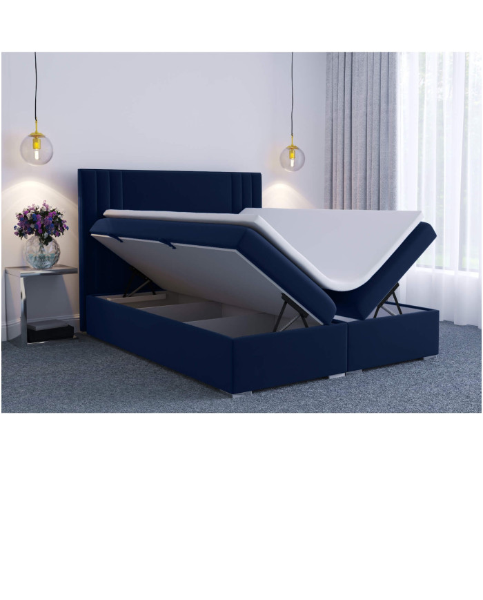 Łóżko kontynentalne Morano 140x200 cm, tapicerowane, materac, pojemnik, topper, LAVERTO