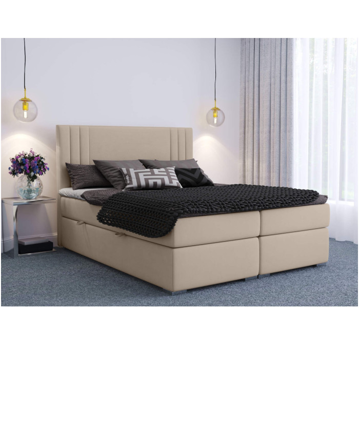 Łóżko kontynentalne Morano 140x200 cm, tapicerowane, materac, pojemnik, topper, LAVERTO