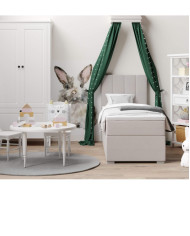 Łóżko kontynentalne Marsylia 90x200, tapicerowane, materac, pojemnik, topper, Lars