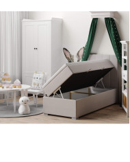 Łóżko kontynentalne Marsylia 80x200, tapicerowane, materac, pojemnik, topper, Lars