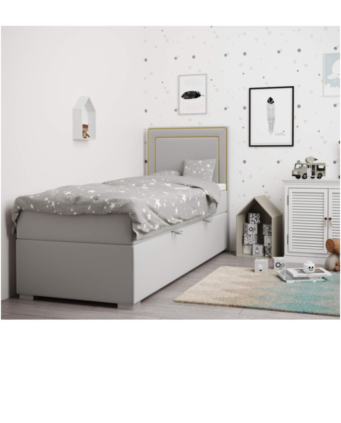 Łóżko kontynentalne Locarno 90x200, tapicerowane, materac, pojemnik, topper, Lars