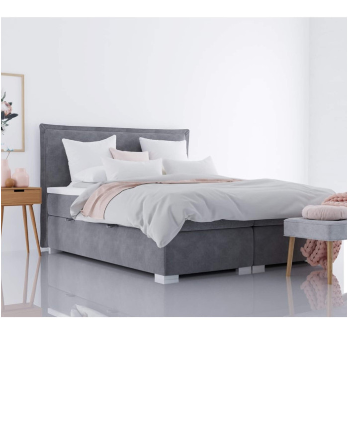 Łóżko kontynentalne Tores 200x200 cm, tapicerowane, materac, pojemnik, topper, LAVERTO