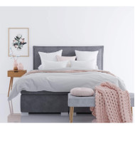 Łóżko kontynentalne Tores 200x200 cm, tapicerowane, materac, pojemnik, topper, LAVERTO