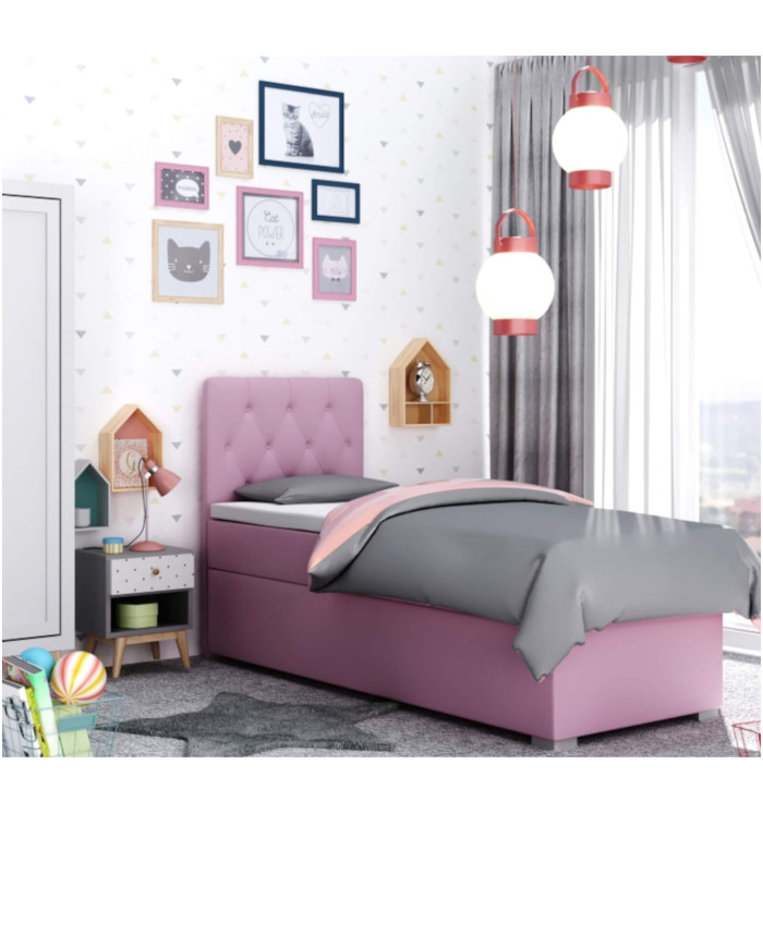 Łóżko kontynentalne Salerno 80x200, tapicerowane, materac, pojemnik, topper, Lars