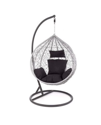 Fotel ogrodowy Eggy, popielaty rattan syntetyczny, poduszeczki, metalowa czarna rama, HALMAR Fotel ogrodowy Eggy, popielaty rattan syntetyczny, poduszeczki, metalowa czarna rama, HALMAR