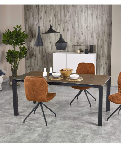 Stół prostokątny Horizon, rozkładany 120-180/85/76 cm, ceramiczny popielaty blat, czarne metalowe nogi, HALMAR Stół prostokątny Horizon, rozkładany 120-180/85/76 cm, ceramiczny popielaty blat, czarne metalowe nogi, HALMAR