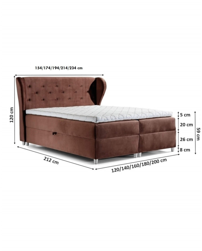 Łóżko kontynentalne Master 140x200, tapicerowane, materac, topper, pojemnik, Lars
