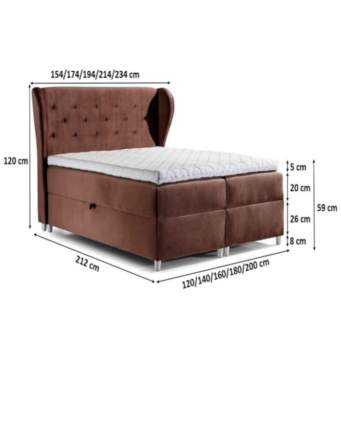 Łóżko kontynentalne Ulster 200x200, tapicerowane, materac, topper, pojemnik, Lars