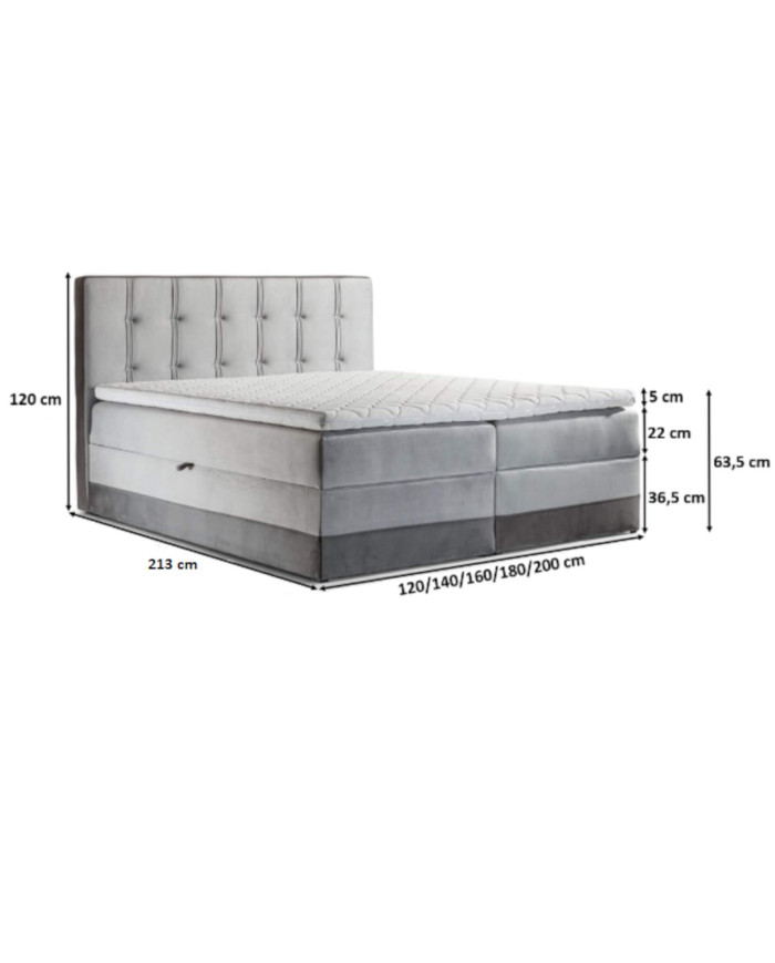Łóżko kontynentalne Orlando 200x200, tapicerowane, materac, topper, pojemnik, Lars