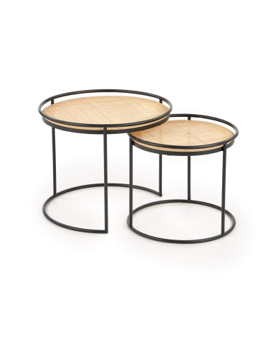 Stoliki kawowe Manado 2w1, rattan naturalny, okrągłe, podstawa metalowa czarna, HALMAR Stoliki kawowe Manado 2w1, rattan naturalny, okrągłe, podstawa metalowa czarna, HALMAR
