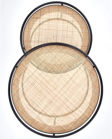 Stoliki kawowe Manado 2w1, rattan naturalny, okrągłe, podstawa metalowa czarna, HALMAR Stoliki kawowe Manado 2w1, rattan naturalny, okrągłe, podstawa metalowa czarna, HALMAR