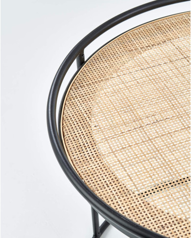 Stoliki kawowe Manado 2w1, rattan naturalny, okrągłe, podstawa metalowa czarna, HALMAR Stoliki kawowe Manado 2w1, rattan naturalny, okrągłe, podstawa metalowa czarna, HALMAR