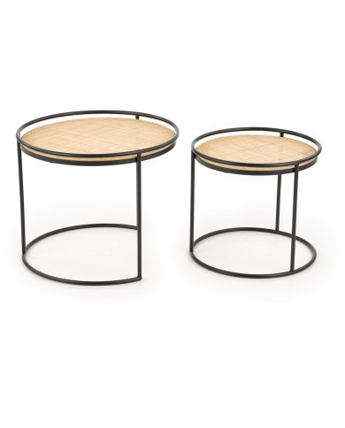 Stoliki kawowe Manado 2w1, rattan naturalny, okrągłe, podstawa metalowa czarna, HALMAR Stoliki kawowe Manado 2w1, rattan naturalny, okrągłe, podstawa metalowa czarna, HALMAR