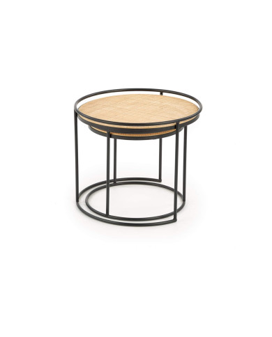 Stoliki kawowe Manado 2w1, rattan naturalny, okrągłe, podstawa metalowa czarna, HALMAR Stoliki kawowe Manado 2w1, rattan naturalny, okrągłe, podstawa metalowa czarna, HALMAR