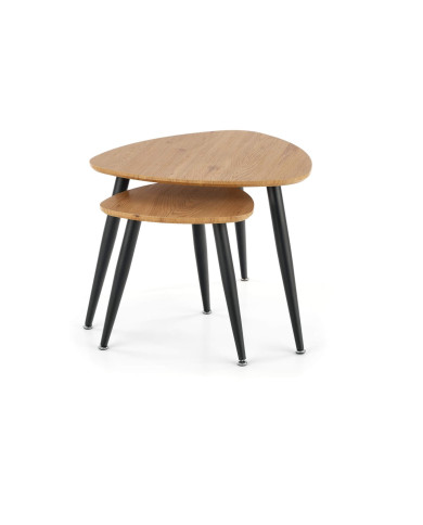 Stoliki kawowe Nicea 2, 2w1, dąb złoty, trójkątne, nogi metalowe czarne, HALMAR Stoliki kawowe Nicea 2, 2w1, dąb złoty, trójkątne, nogi metalowe czarne, HALMAR