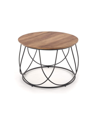 Stolik kawowy Nubira, orzech, okrągły, podstawa metalowa czarna, HALMAR Stolik kawowy Nubira, orzech, okrągły, podstawa metalowa czarna, HALMAR