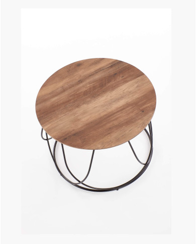 Stolik kawowy Nubira, orzech, okrągły, podstawa metalowa czarna, HALMAR Stolik kawowy Nubira, orzech, okrągły, podstawa metalowa czarna, HALMAR