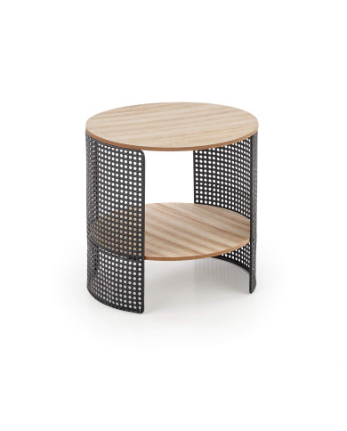 Stolik kawowy z półką Trafica, naturalny, okrągły, metalowa czarna podstawa, HALMAR Stolik kawowy z półką Trafica, naturalny, okrągły, metalowa czarna podstawa, HALMAR