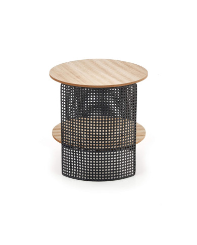 Stolik kawowy z półką Trafica, naturalny, okrągły, metalowa czarna podstawa, HALMAR Stolik kawowy z półką Trafica, naturalny, okrągły, metalowa czarna podstawa, HALMAR