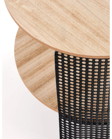 Stolik kawowy z półką Trafica, naturalny, okrągły, metalowa czarna podstawa, HALMAR Stolik kawowy z półką Trafica, naturalny, okrągły, metalowa czarna podstawa, HALMAR