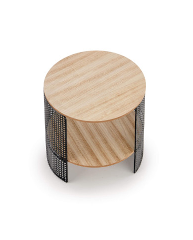 Stolik kawowy z półką Trafica, naturalny, okrągły, metalowa czarna podstawa, HALMAR Stolik kawowy z półką Trafica, naturalny, okrągły, metalowa czarna podstawa, HALMAR
