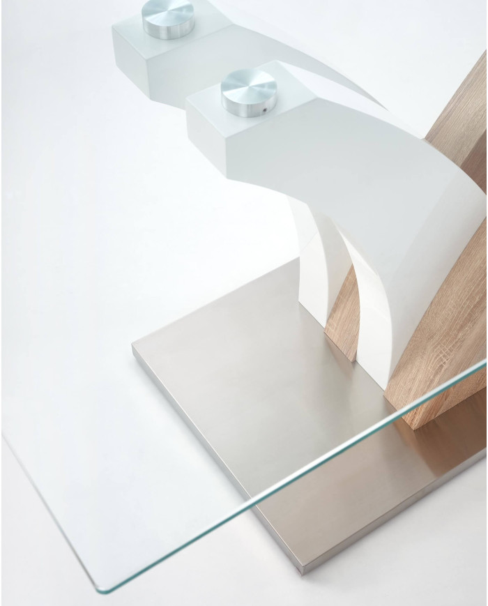 Stół kolumnowy Vilmer, transparentny/dąb sonoma/biały, 160/90/76 cm