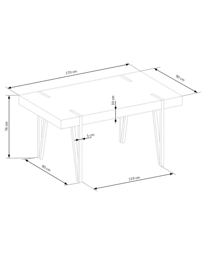 Stół prostokątny Yohann, 170/90/76 cm, dąb san remo, metalowe czarne nogi, HALMAR