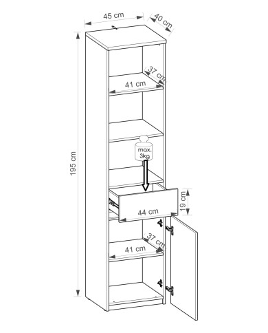 Regał Arca AR3, biel arktyczna/dąb wotan, z drzwiami i szufladą, DOLMAR Regał Arca AR3, biel arktyczna/dąb wotan, z drzwiami i szufladą, DOLMAR