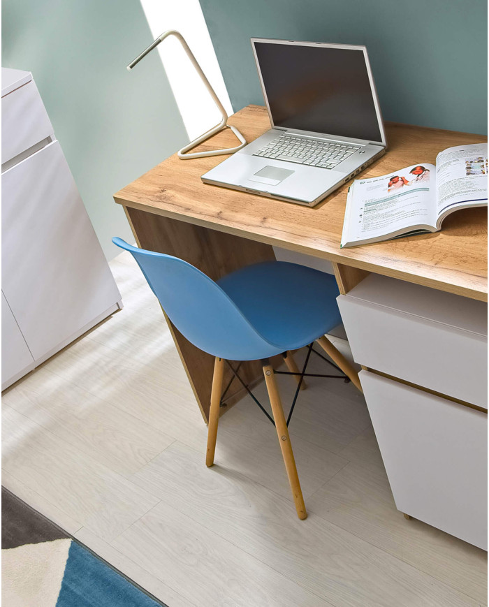 Biurko Arca AR7 z szufladą i drzwiczkami, biel arktyczna/ dąb wotan, DOLMAR