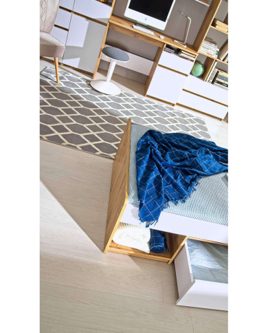 Łóżko Arca AR9, białe arktyczne/ dąb wotan, 90x195 cm, pojemnik, stelaż, DOLMAR Łóżko Arca AR9, białe arktyczne/ dąb wotan, 90x195 cm, pojemnik, stelaż, DOLMAR