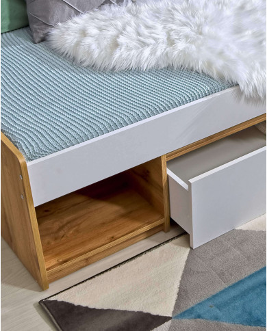 Łóżko Arca AR9, białe arktyczne/ dąb wotan, 90x195 cm, pojemnik, stelaż, DOLMAR Łóżko Arca AR9, białe arktyczne/ dąb wotan, 90x195 cm, pojemnik, stelaż, DOLMAR