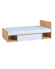 Łóżko Arca AR9, białe arktyczne/ dąb wotan, 90x195 cm, pojemnik, stelaż, DOLMAR