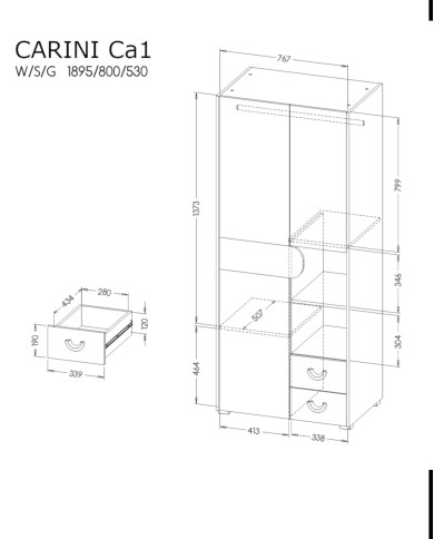 Szafa młodzieżowa Carini CA1, dąb nash/biały brylantowy/grafit, z szufladami i półkami, DOLMAR Szafa młodzieżowa Carini CA1, dąb nash/biały brylantowy/grafit, z szufladami i półkami, DOLMAR