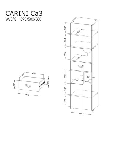 Regał Carini CA3, dąb nash/biały brylantowy/grafit, DOLMAR Regał Carini CA3, dąb nash/biały brylantowy/grafit, DOLMAR