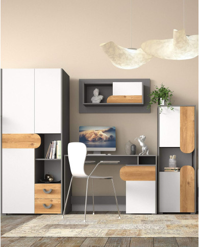 Szafa młodzieżowa Carini CA1, dąb nash/biały brylantowy/grafit, z szufladami i półkami, DOLMAR Szafa młodzieżowa Carini CA1, dąb nash/biały brylantowy/grafit, z szufladami i półkami, DOLMAR