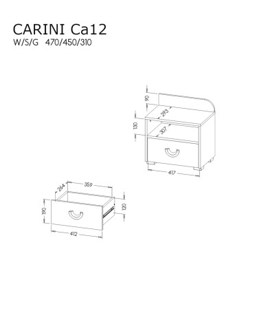 Szafka nocna Carini CA12, dąb nash/biały brylantowy/grafit, DOLMAR