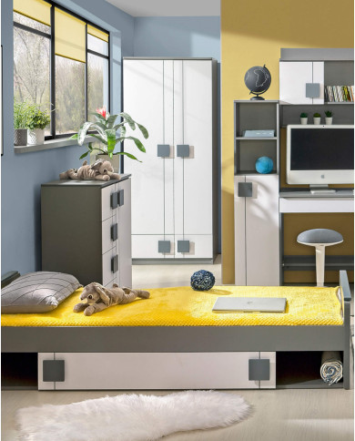 Szafa młodzieżowa Gumi G1, biały brylantowy/ antracyt, DOLMAR Szafa młodzieżowa Gumi G1, biały brylantowy/ antracyt, DOLMAR