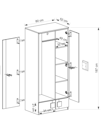 Szafa młodzieżowa Gumi G1, biały brylantowy/ antracyt, DOLMAR Szafa młodzieżowa Gumi G1, biały brylantowy/ antracyt, DOLMAR