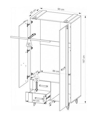 Szafa Lofter LO1, dąb wotan/ beton millenium, DOLMAR Szafa Lofter LO1, dąb wotan/ beton millenium, DOLMAR